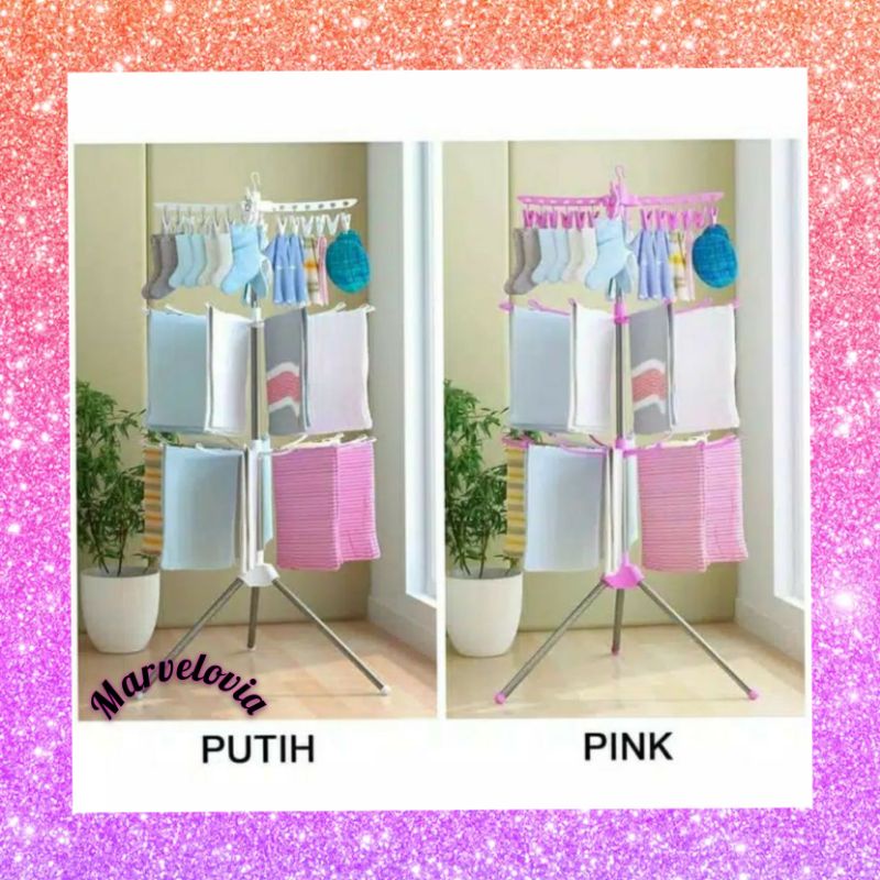 marvelashop|(Putih) JEMURAN MENARA BAJU BAYI SUSUN 3 TRIPOD DENGAN HANGER ROTASI