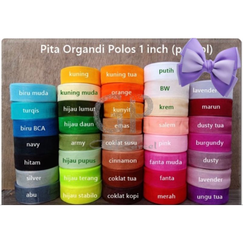 ( 3 Meter ) PITA ORGANDY POLOS 1 INCH - PITA ORGANDI POLOS 1 IN ORGANZA DEKOR DEKORASI HIASAN KADO BINGKISAN PARCEL PARSEL GOODIE BAG SOUVENIR