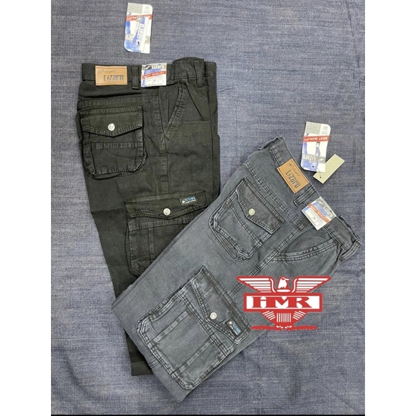 Cargo Jeans Panjang Pria/ Celana Cargo pria / Bahan semi Jeans Tebal