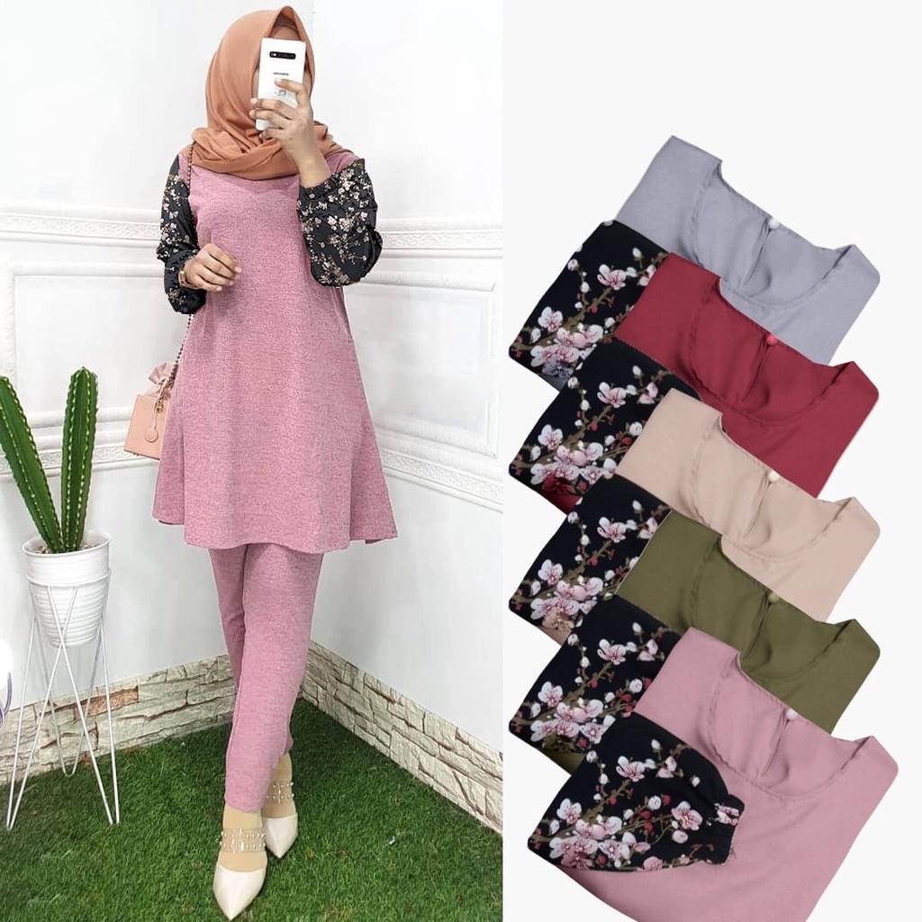 SET ELMA SETELAN BLOUSE MUSLIMAH JUMBO XL ONE SET WANITA 5 WARNA-2