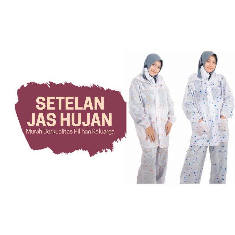 Mantel Hujan Wanita Jas Hujan Wanita Stelan Kekinian Original Motif Bintang