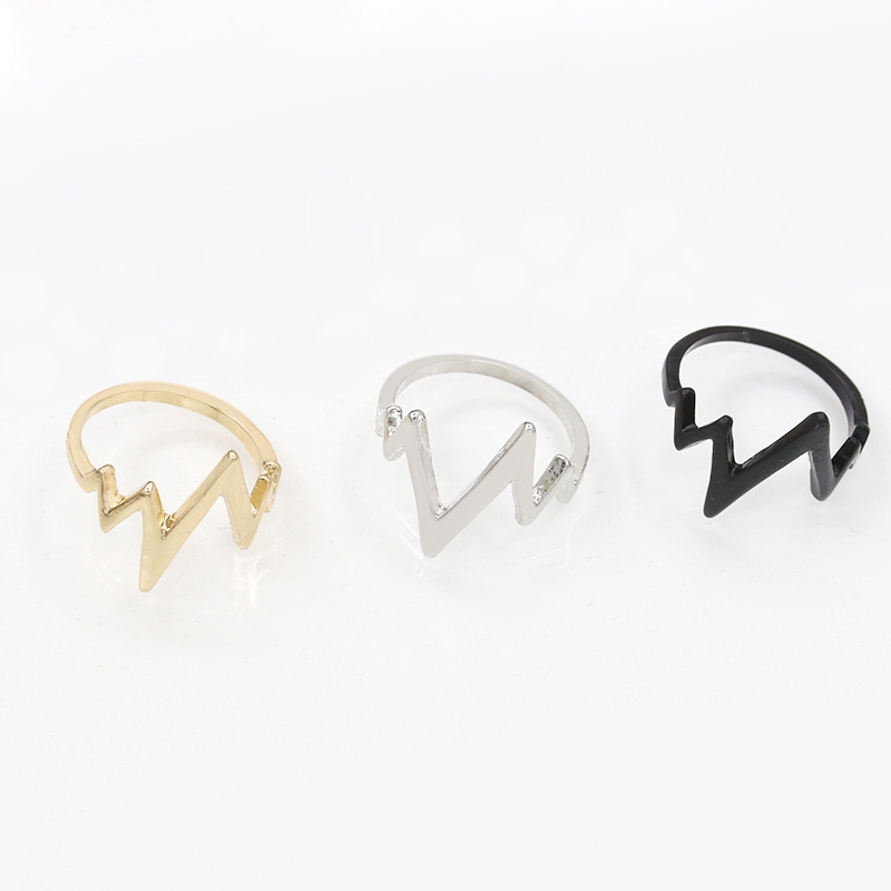 Cincin vintage yang liar tekstur sederhana cincin frekuensi gelombang geometris detak jantung cincin