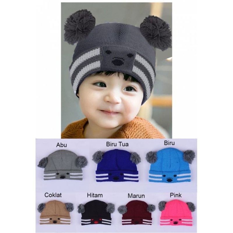 TOPI KUPLUK RAJUT POM-POM ANAK BABY BAYI BALITA COWOK CEWEK PEREMPUAN LAKI