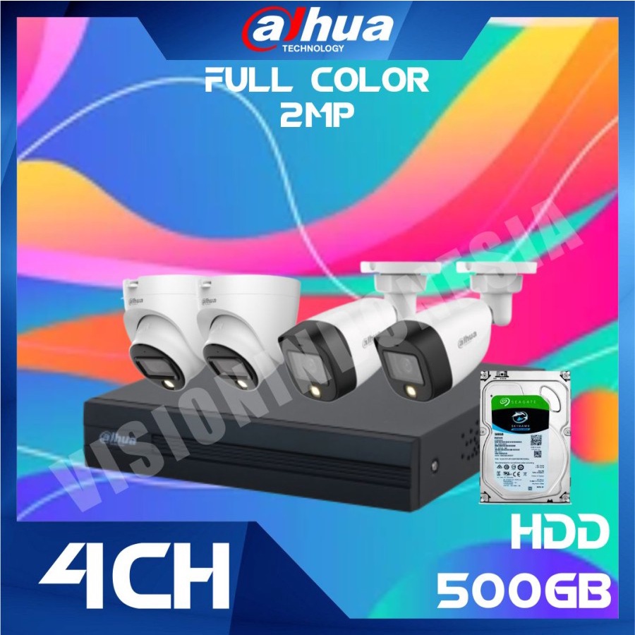 PAKET CCTV DAHUA 2MP COLORVU 4 KAMERA HDD 500GB SIAP PASANG