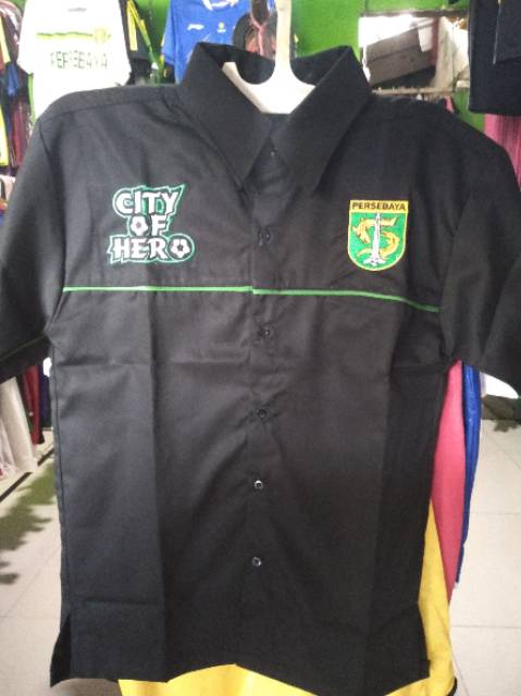 Kemeja Hem Persebaya CITY OF HERO Hitam Away 2019 Wani 1927 Terbaru Lokal