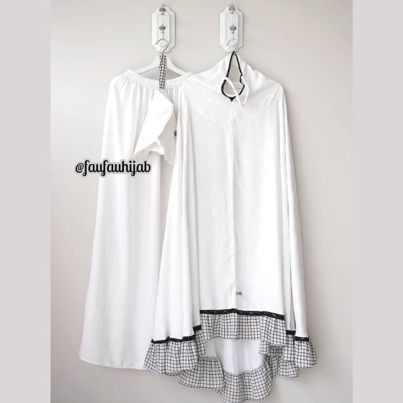 Mukena Faufau butik Off-white Rimple Square