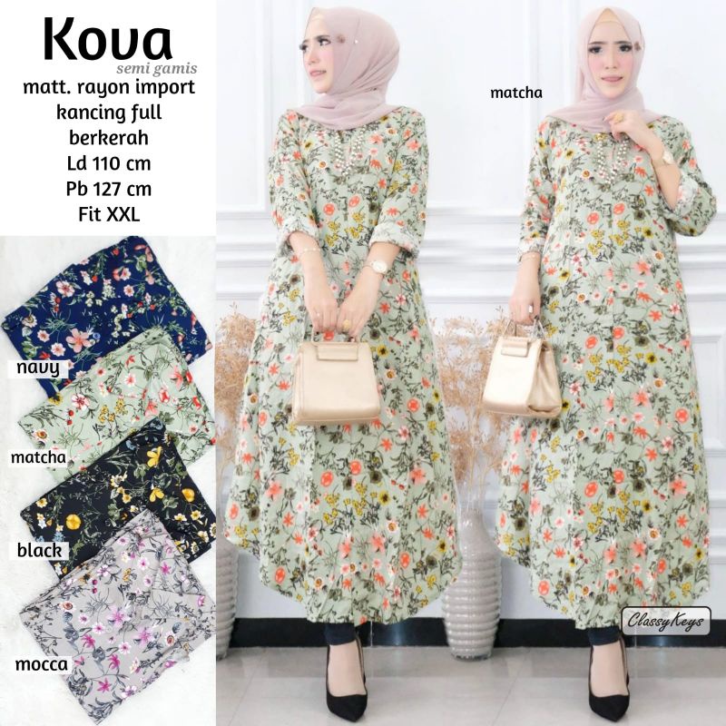 TUNIK / SEMI GAMIS RAYON IMPORT MOTIF BUNGA KOVA BY CLASSY KEYS
