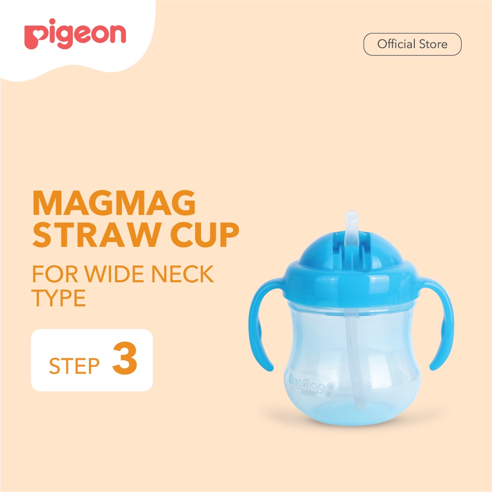 PIGEON Mag Mag Straw Cup - Gelas Minum Anak Sedotan Import - Sky Blue | Training Cup