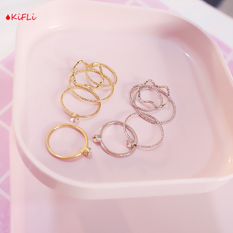 5Pcs / Set Cincin,Jari Aneka Bentuk Warna,Silver untuk Wanita