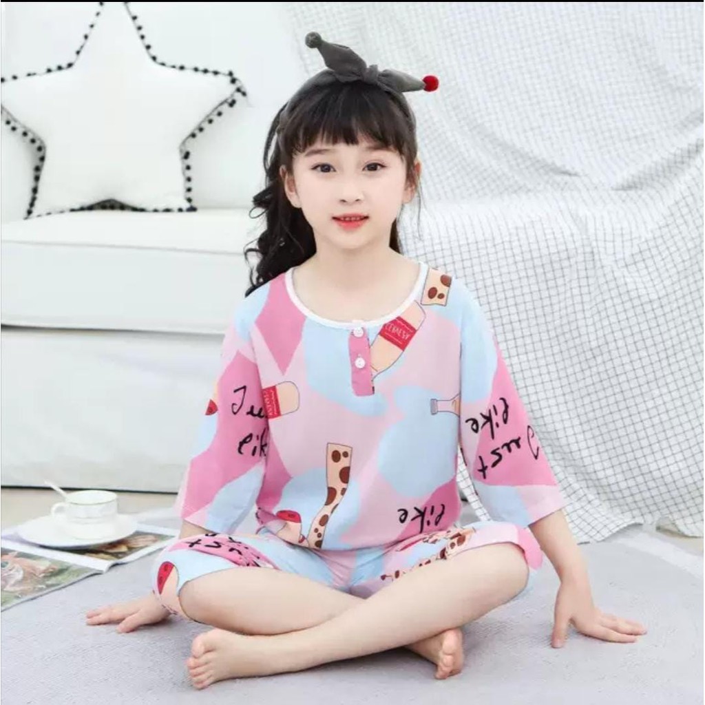 CD777 SETELAN PIYAMA ANAK IMPORT RAYON PASTEL USIA 4-8 TAHUN