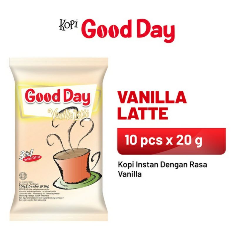 

Good Day vanilla latte 1 renceng Isi 10