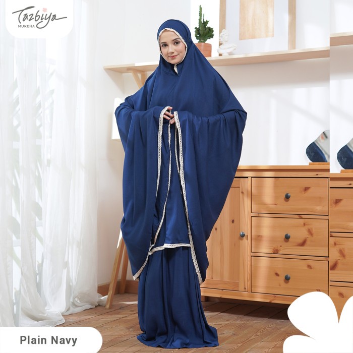 PROMO BISA COD MUKENA DEWASA MUKENA TAZBIYA DEWASA PREMIUM JUMBO RENDA PLAIN - Navy PREMIUM TERUSAN 
