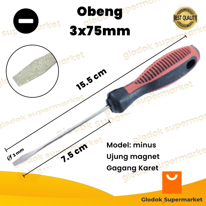 Obeng Karet Mini 3 inch Minus Lurik Diameter 3mm Panjang Besi 7.5cm