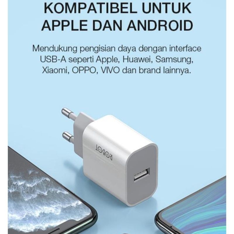 Power Adapter Kepala Charger Sigle Port 2A Original Robot [R-TK8]