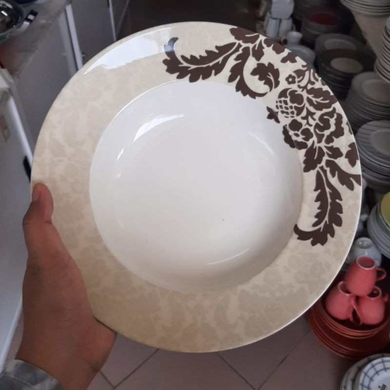 VINTAGE SOUP PLATE PIRING MAKAN PIRING CEKUNG KERAMIK SANGO MOTIF FLOWER KLASIK ANTIK BUNGA HIAS