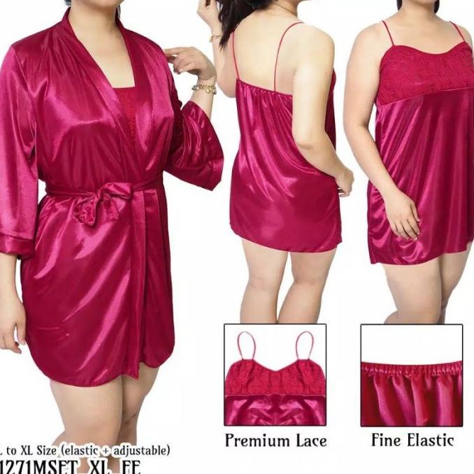 DM - Kimono wanita sexy big size jumbo satin baju tidur
