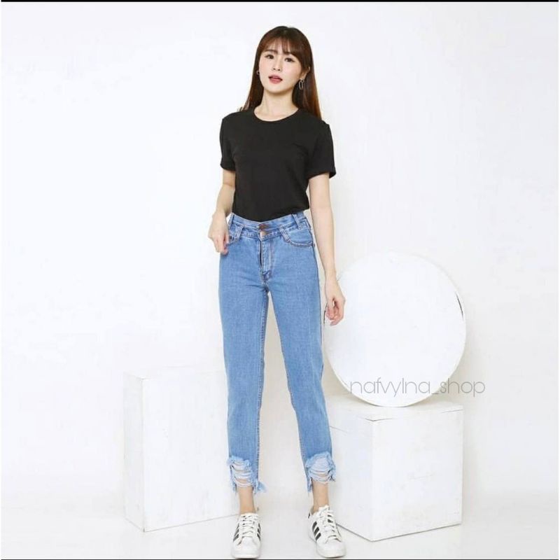 CELANA BOYFRIEND JEANS SOBEK BAWAH