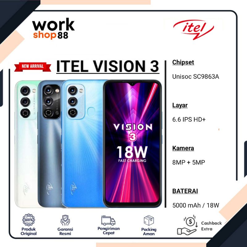 HP Terbaru Itel Vision 3 2/32 Ram 2GB Rom internal 32GB - New Original Garansi Resmi - Handphone Sma