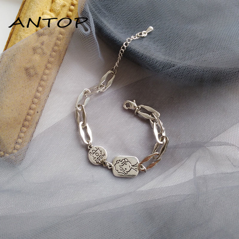 Gelang Bangle Desain Little Prince Warna Silver Gaya Retro Korea Untuk Wanita