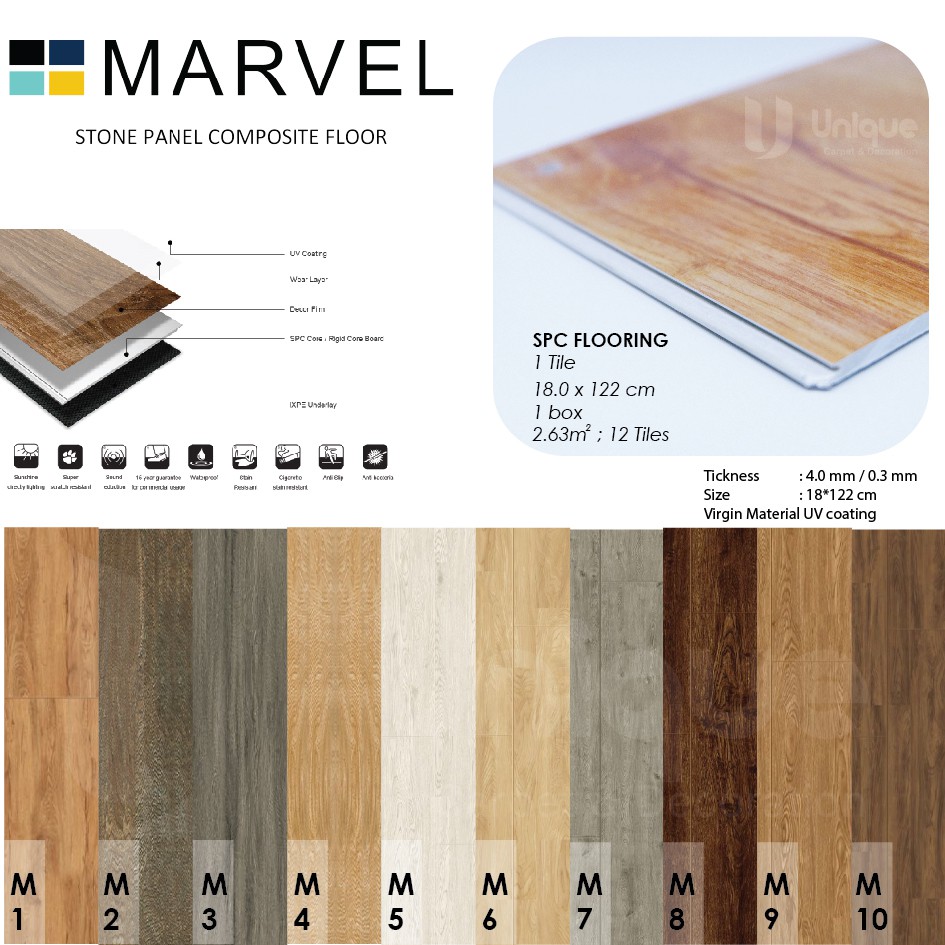 VINYL LANTAI KLIK SPC MARVEL / LANTAI VINYL MOTIF KAYU