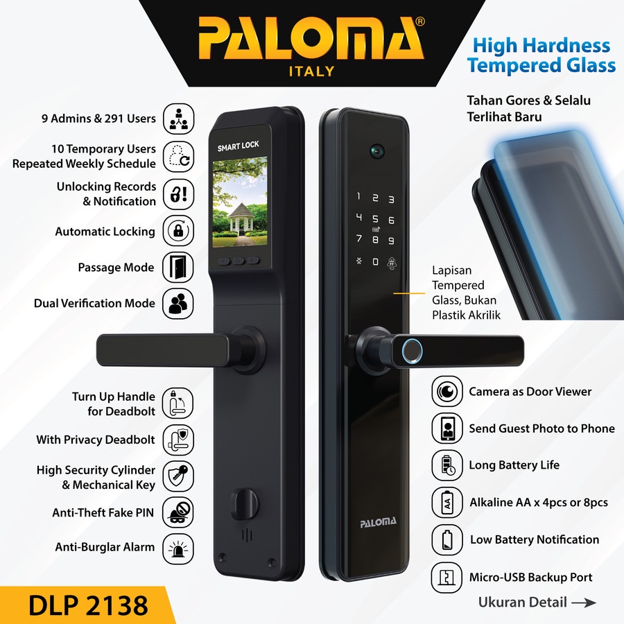 PALOMA DLP 2138 Smart Digital Door Lock Camera Viewer Kunci Pintu