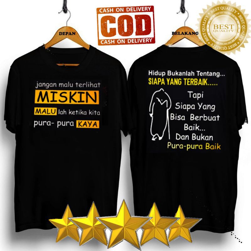 [PROMO] KAOS LENGAN PENDEK COTTON COMBED 30S  KATA KATA MISKIN nyindir Distro Terbaru miskin Unisex Pria Wanita Trendy Lengan Pendek Bahan Katun Sablon Depan Belakang Motif pria miskin