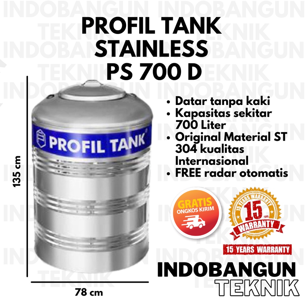 Toren Air Tangki Air Tandon Air Profil Tank Stainless PS 700 Liter Datar Tanpa Kaki Murah Bergaransi