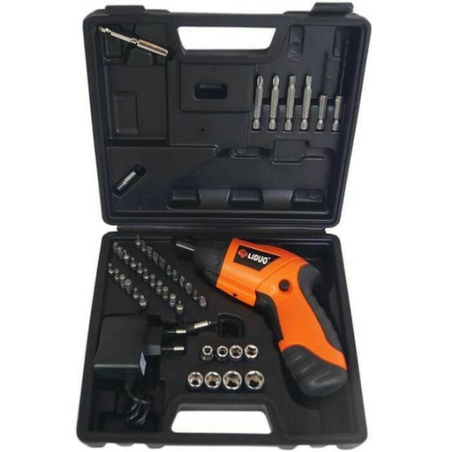 PAKET BOR ELECTRIK LIDUO LD145 PLUS MATA CORRDLESS SCREW PERKAKAS RUMAH TANGGA BESI KAYU