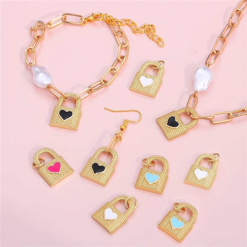 1Pc Gold Plated Enamel Lock Key Heart Charm Pendants for Bracelet Necklace Earring Making DIY Jewelry Accessories