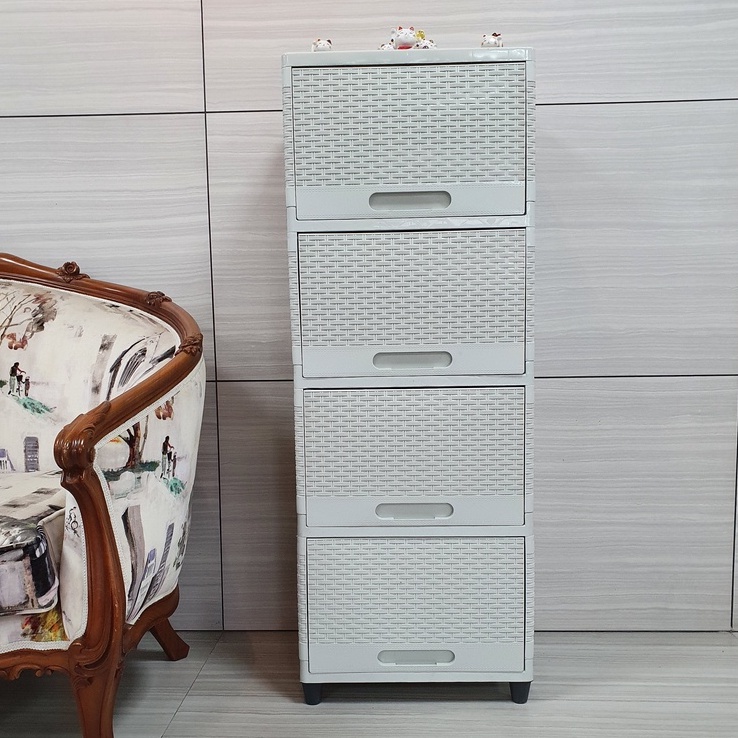 Wide Club Flip Rattan Off White Susun 4 - Lemari Plastik Pintu Geser - Lemari Laci Plastik Minimalis