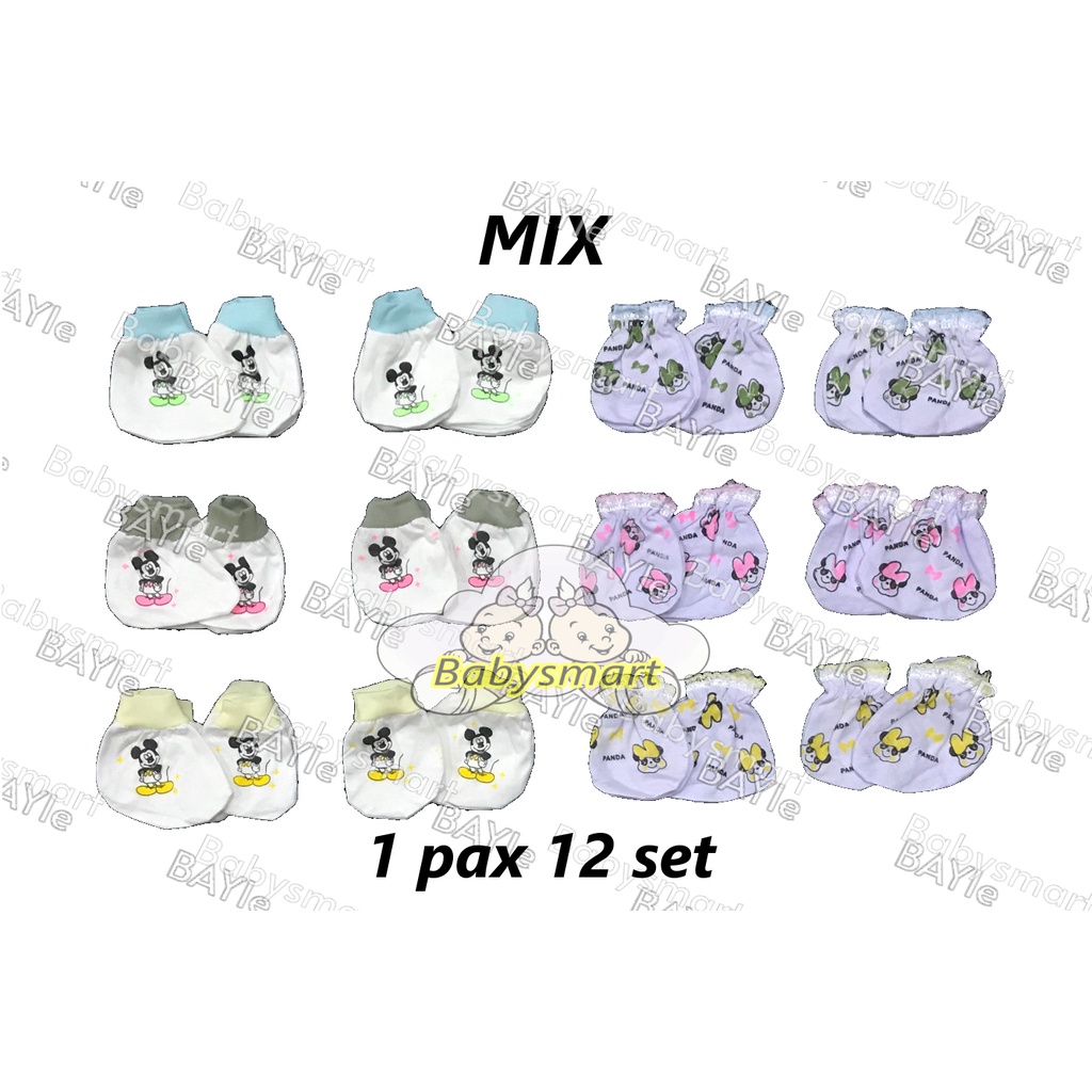 Babysmart - 12 Set Sarung Tangan dan Kaki Bayi STK New Born (NB) Bahan Katun