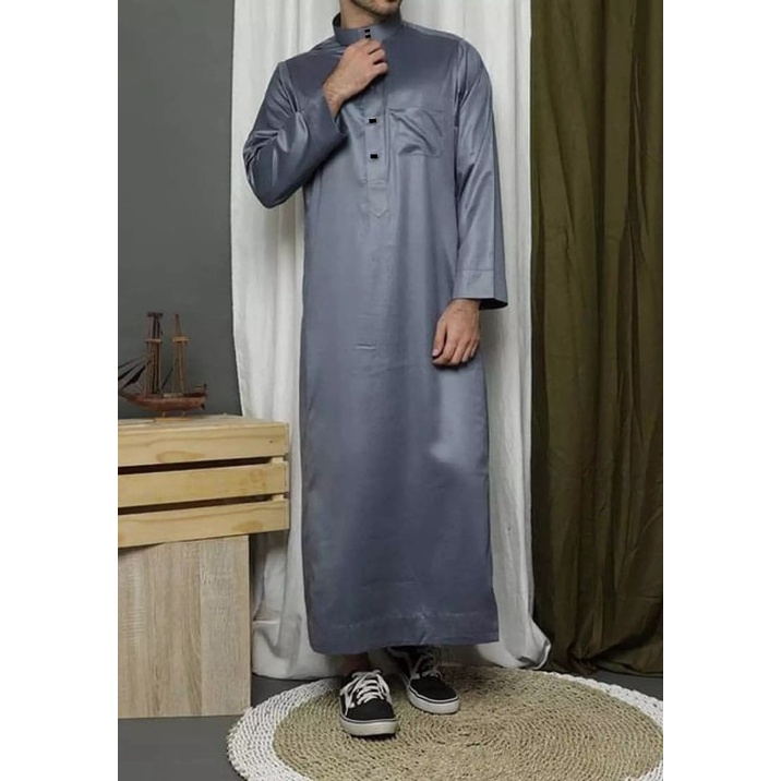 Jubah Pria - Baju Muslim Umroh - Jubah Mewah Polos - Jubah Kancing Premium