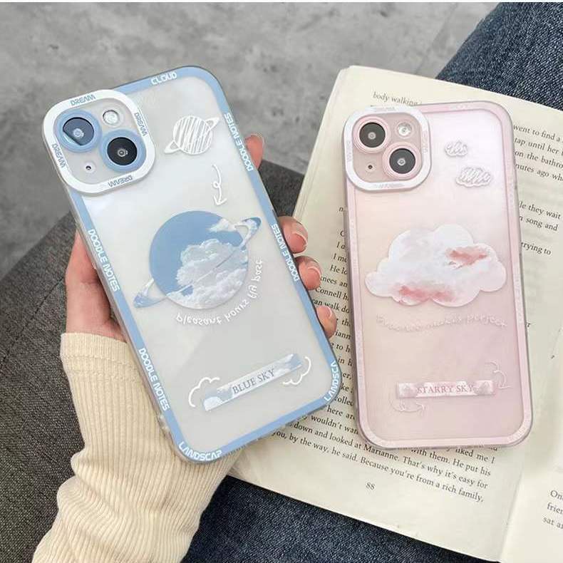 Case Pelindung Bahan Silikon Motif Planet Biru Untuk IPhone 13 / 12 Pro Max / 11 / XS / XR / X / 8 / 7 / 6S / Plus