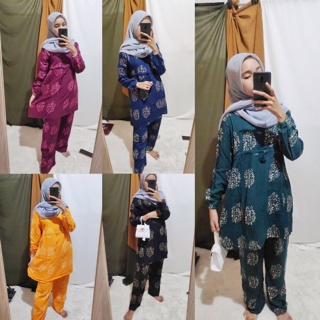 Setelan Tunik Tie Dye One Set Rayon Super Lengan Panjang