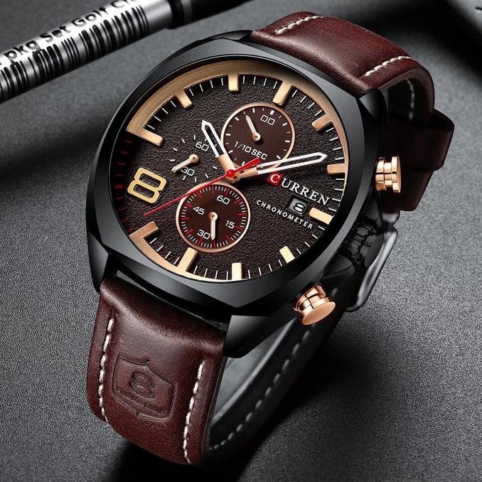 RECOMENDED JAM TANGAN PRIA CURREN 8324 CHRONO AKTIF - RED BROWN