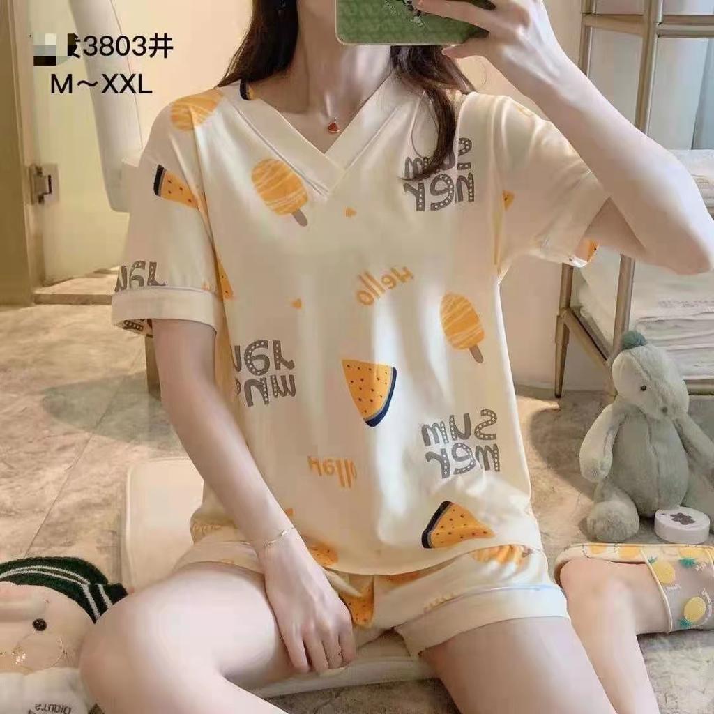 Korea Set Setelan Baju Tidur Piyama Wanita Lengan Pendek Motif Karakter Import