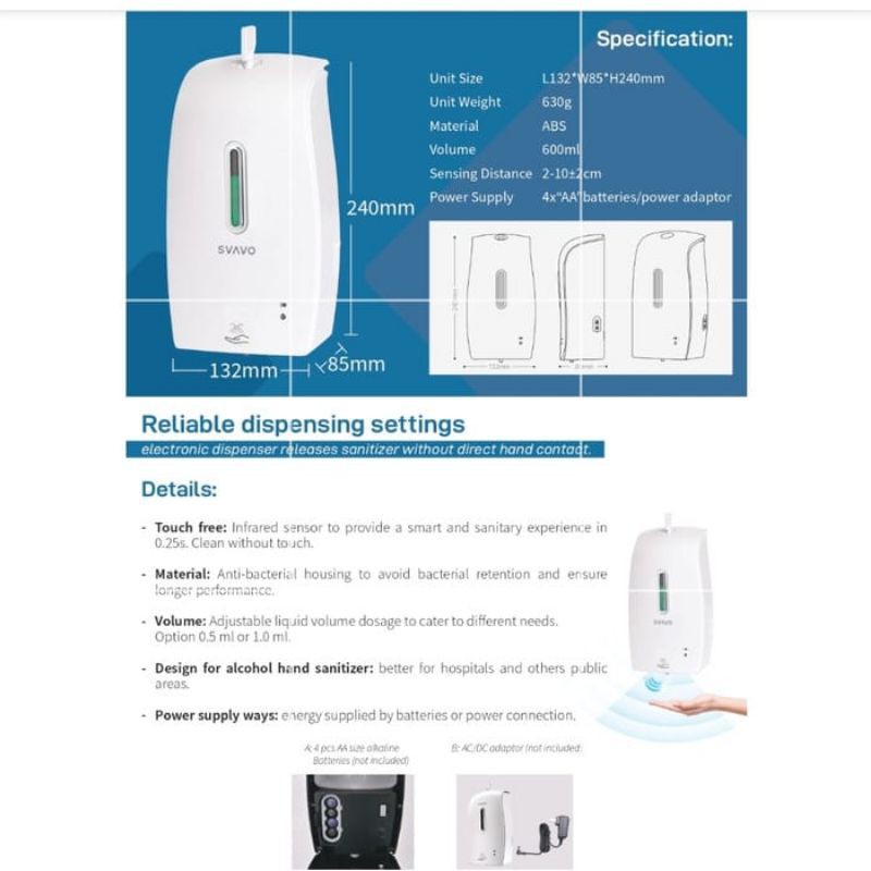 SVAVO automatic hand sanitizer Dispenser  - Spray