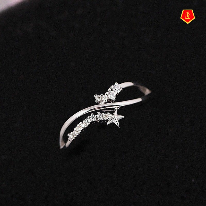 [Ready Stock]Creative Simple Five-Pointed Star Diamond-Studded Ring