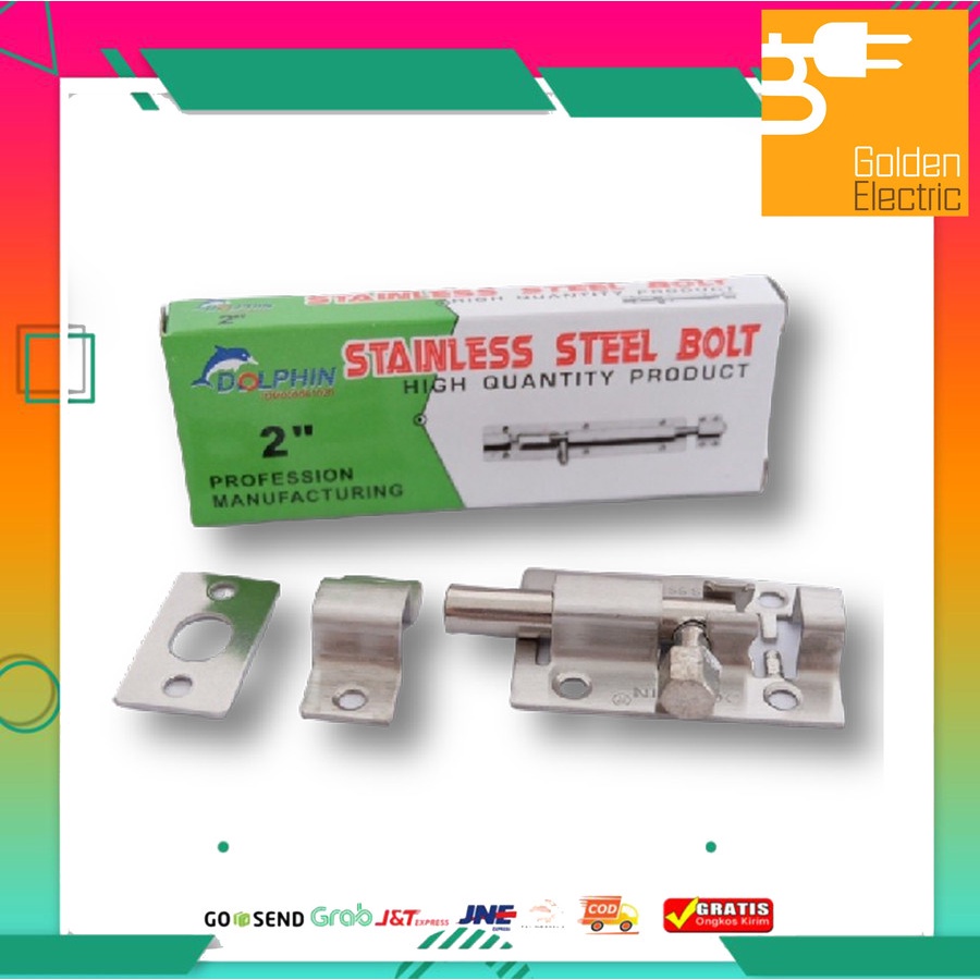 Grendel 2 inch 2&quot; Selot Pintu Jendela Dolphin Stainless Steel Bolt Slot Selotan Slotan Laci Jendela