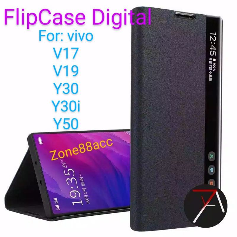 Flip Cover Case Digital Vivo V17 V19 Y30 Y30i i Y50 Sarung Casing Auto Lock Smart