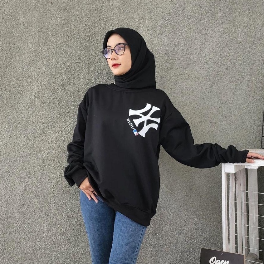 Sweater NYCH Crewneck Basic Oversize Wanita Lengan Panjang Fleece Premium