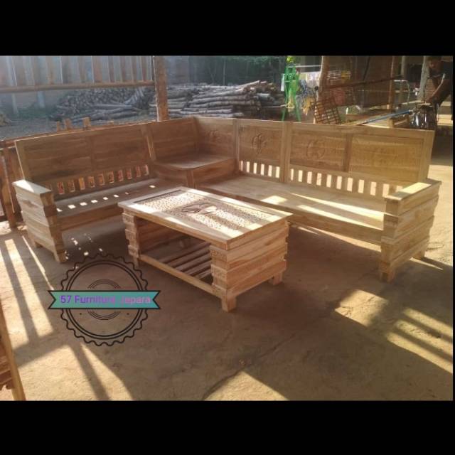 1 set Kursi tamu sudut/ ruangan L ukir kayu jati Jepara
