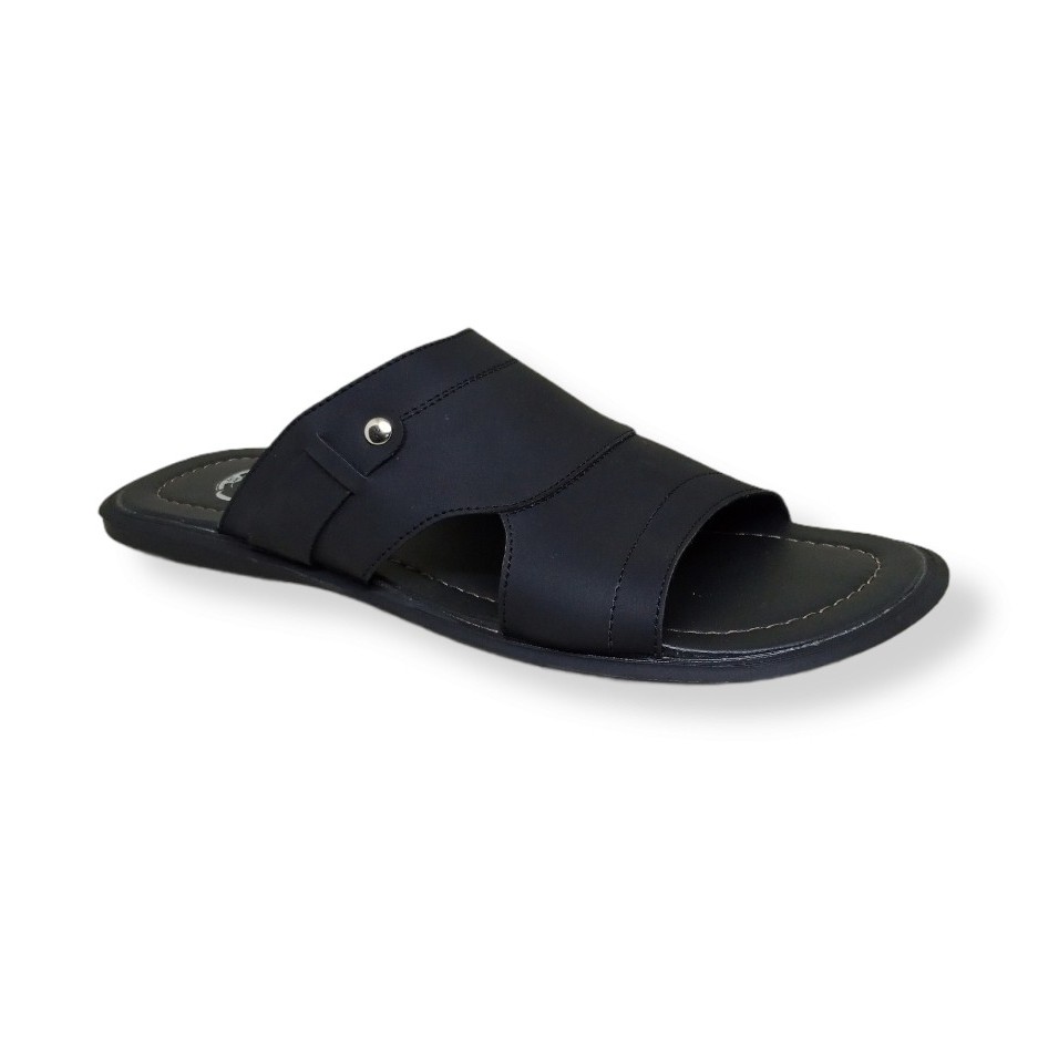 sandal pria kulit black slide glamor MLZ-05 sendal cowok laki2 ukuran besar/jumbo- big size 44-47