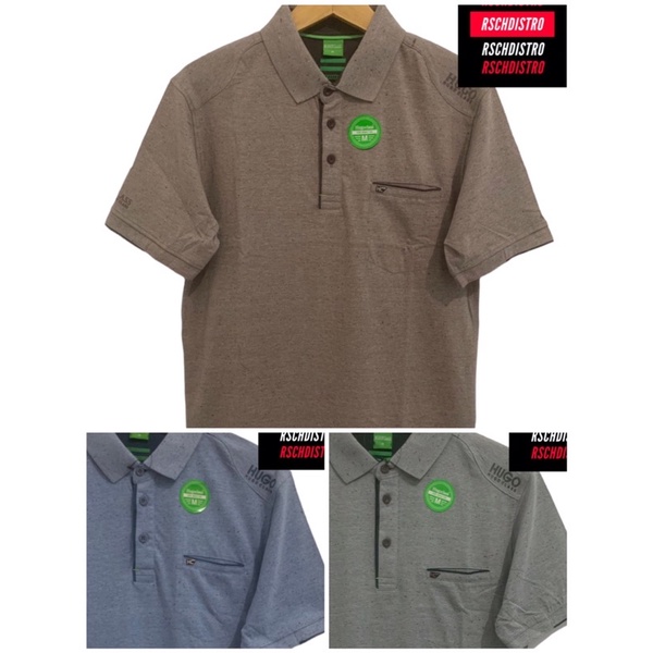 Kaos Kerah Fashion Pria CRS 91/ HUGO CLASS Original Misty Bintik Polos Kombinasi DROPPEP M-XXL
