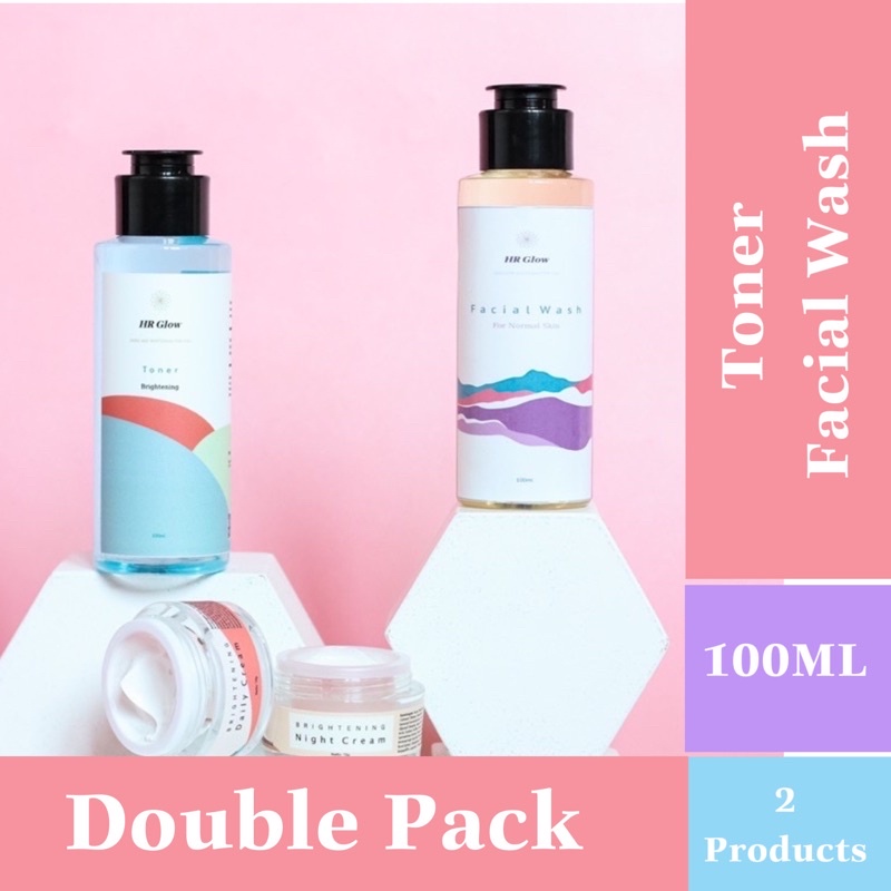 Paket Combo Facial Wash & Toner Brightening Series HR Glow - 100ml / pembersih wajah / muka