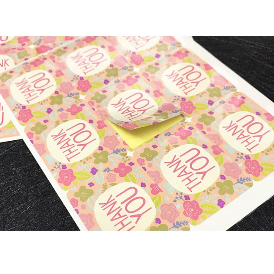 Paper Tags Sticker &quot;THANK YOU&quot; - Pink Flower Pattern (1sheet/9pcs)