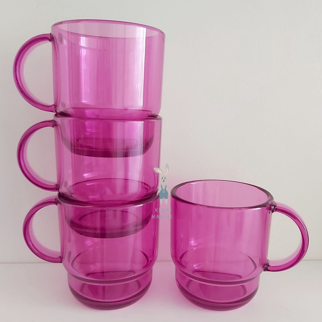 4 pcs Clear Mug Tupperware Cangkir Arcrilic (Pink Fusia)