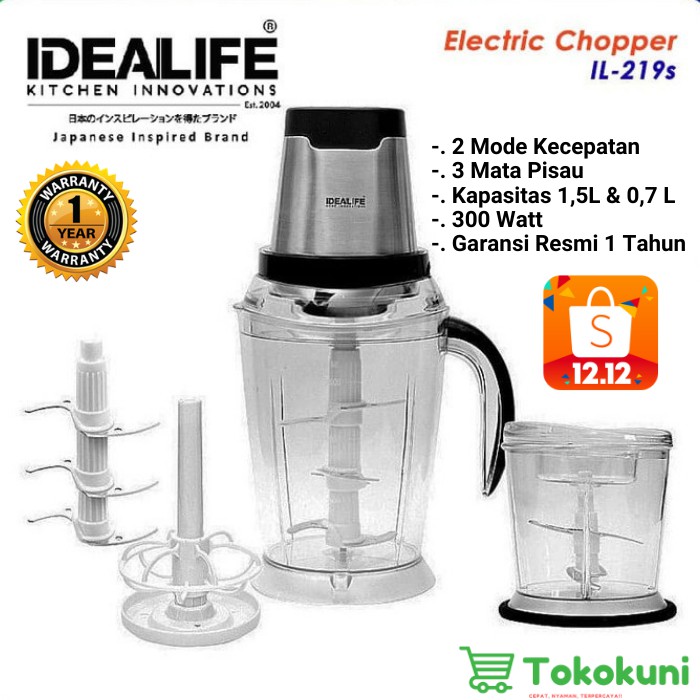 Food Chopper Idealife IL-219S | Processor Magic Blender Penggiling Pemulat Daging GARANSI 1 tahun!