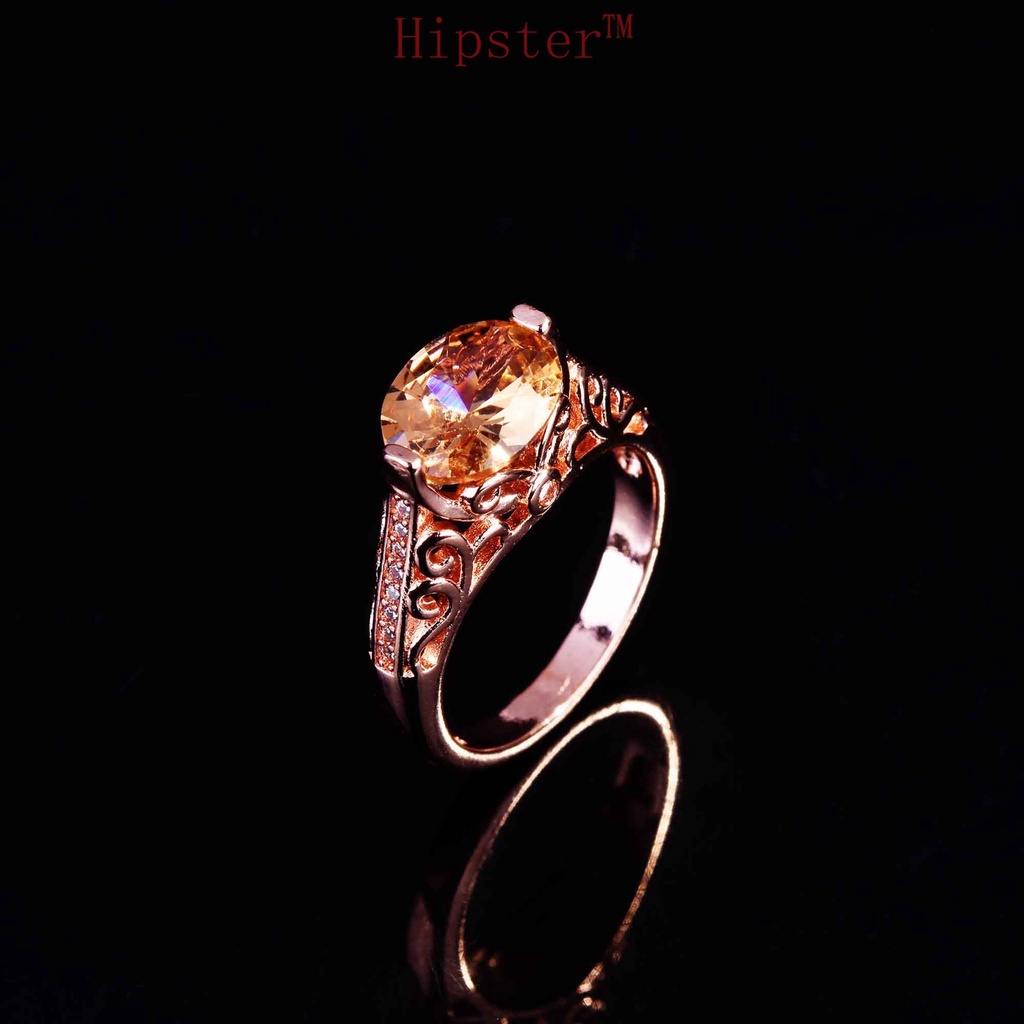 Cincin Model Hollow Warna Champagne Untuk Wanita