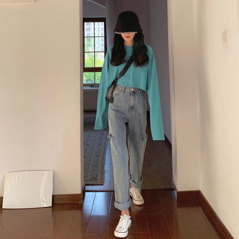 Korean New Women's Loose High Waist Wide Leg Jeans